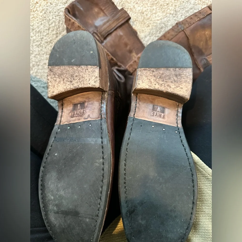 Frye Brown Tall Riding Boot Full Grain Leather Rugged Detail Size 8.5 B - Picture 5 of 7